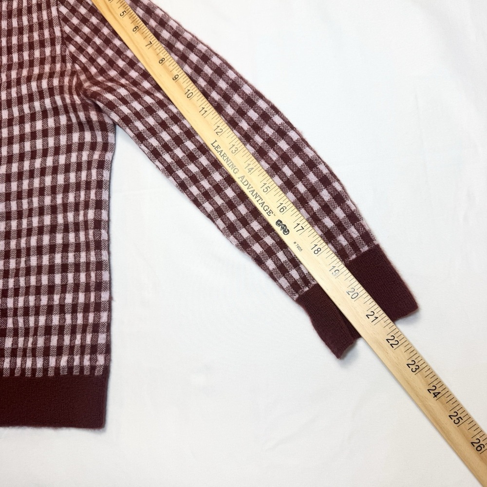 J. Crew Women 100% Italian Cashmere Sweater Cardigan L Featherweight Red Gingham - Picture 6 of 14